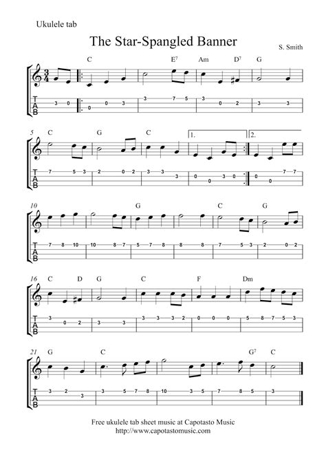 The Star-Spangled Banner | Free ukulele tablature sheet music