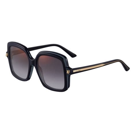 Cartier Rectangular Acetate Black Gray Lenses Gold Flash Panthère De Cartier Sunglasses