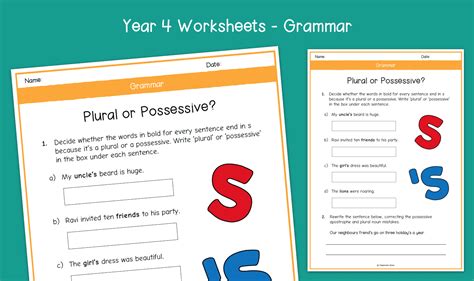 Year Plural Noun Or Possessive Apostrophe Worksheets Ks Grammar