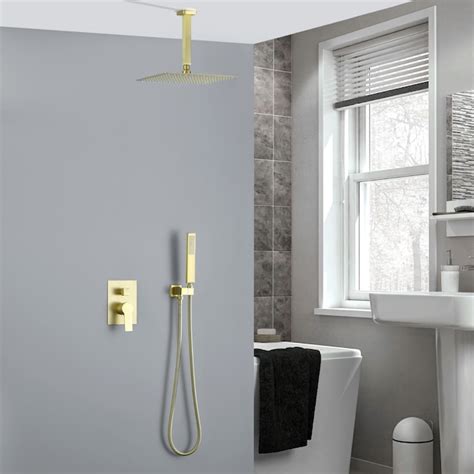 Wellfor Brushed Gold 12 In Waterfall Dual Head Built In Shower Faucet