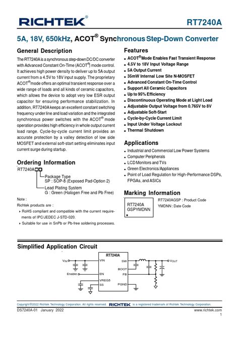 Rt7240a Richtek Converter Hoja De Datos Ficha Técnica Distribuidor