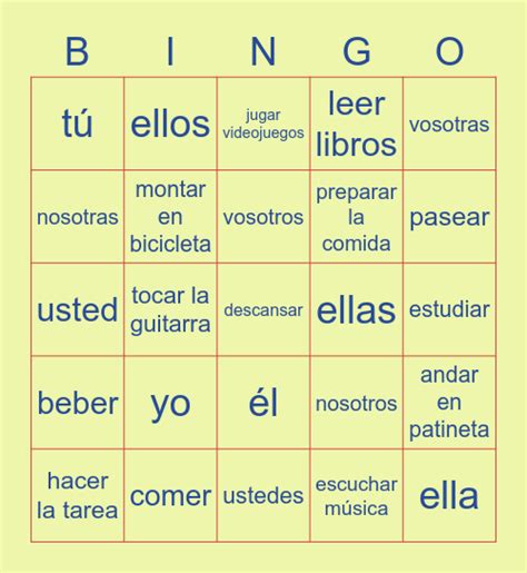 Los Pronombres Personales Subject Pronouns Bingo Card