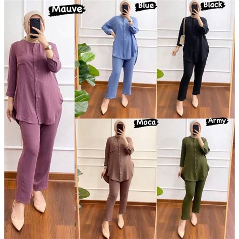 Jual SETELAN MIDI KATUN DELVINA MIX PANTS ONESET SETELAN TUNIK RAYON