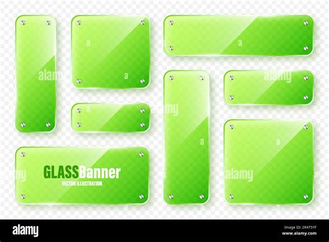 Realistic Glass Frames Collection Green Transparent Glass Banners With