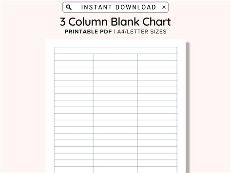 3 Blank Columns Chart Text Input Print And Write Printable Digital Download Blank Column