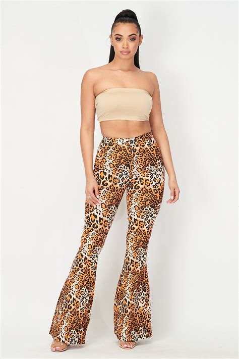 Super High Waisted Stretchy Bell Bottoms Cheetah Print