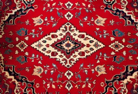 Part Of Old Red Persian Carpet Texture Abstract Ornament Stock