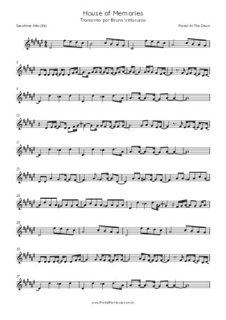 Panic At The Disco House Of Memories Sheet Music For Alto Saxophone