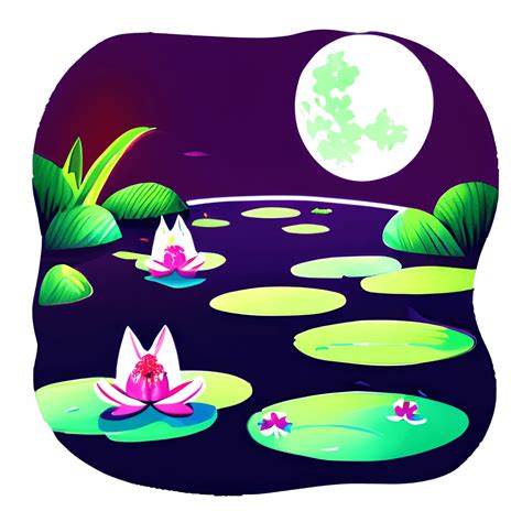 Meditation Frog Lily Pond Moonlight Graphic · Creative Fabrica