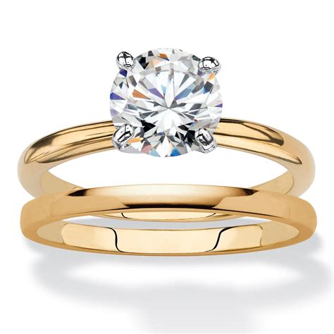 Round Cubic Zirconia 2 Piece Solitaire Wedding Ring Set 2 Tcw Yellow Gold Plated At Palmbeach