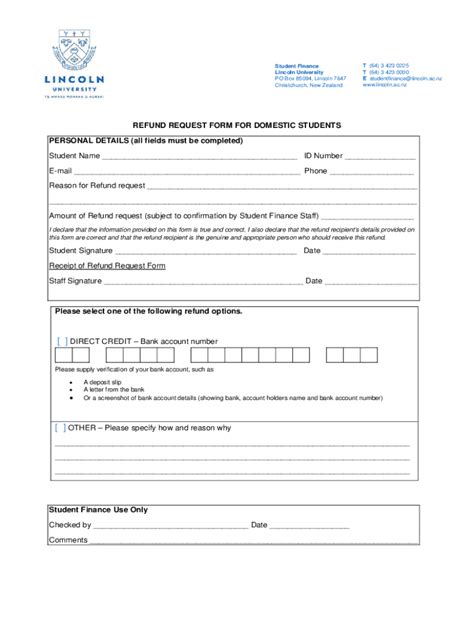 Fillable Online Refund Request Form For Domestic Students Fax Email