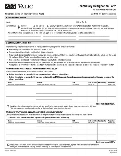 Printable Blank Beneficiary Designation Form