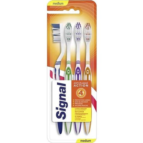 Lot de 4 SIGNAL 4 Saisons Brosse à Dents 4 Actions Medium