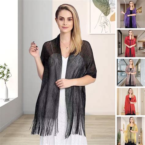 Ayyufe Women Shawl See Through Hollow Out Solid Color Long Tassel Wide