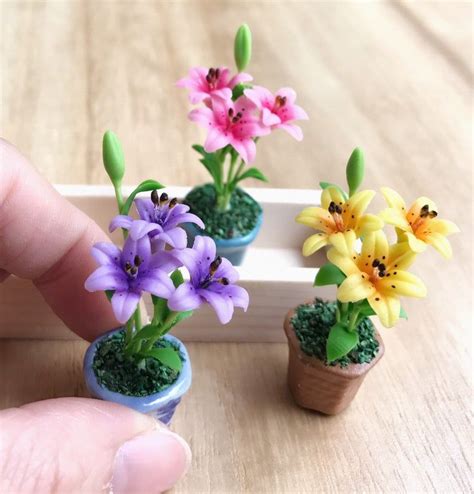 Miniature Flower Pot In Wooden Case Miniature Flower Dollhouse Flower