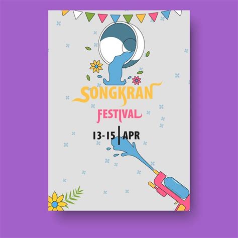 Um Cartaz Para O Festival Songkran Uma Garrafa Azul E Uma Flor No