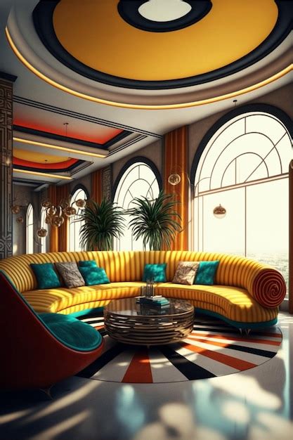 Premium Ai Image Living Room Filled With Lots Of Colorful Furniture Generative Ai