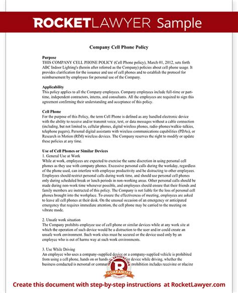 Employee Cell Phone Policy Template Small Business Free Forms