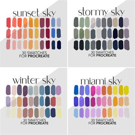 Sky Color Palette Bundle For Procreate And Adobe Sunset Colors Stormy