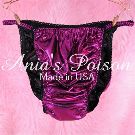 Satin Foil Panties Or Bra Mens Magenta Wetlook Sissy Shiny String Bikini S Xl Ebay