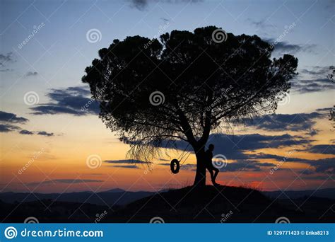 Muchacha Que Juega En Un Oscilaci N Del Neum Tico Imagen De Archivo