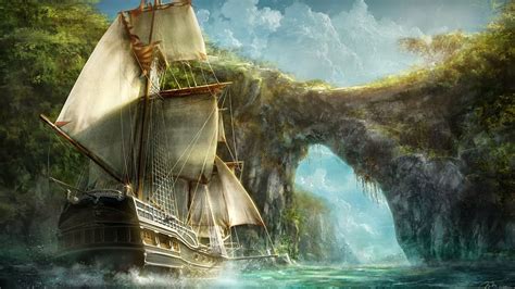 Wallpaper Sailing Ship Fantasy Art Nature Vehicle Jungle Ghost