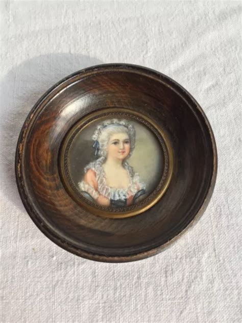 Tableau Peinture Miniature Ancien Portrait Femme Xviii Xix Marie