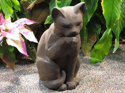 Cast Stone Cement Contented Cat Statue Outdoor Garden Sculpture New Cat Garden Cat Statue