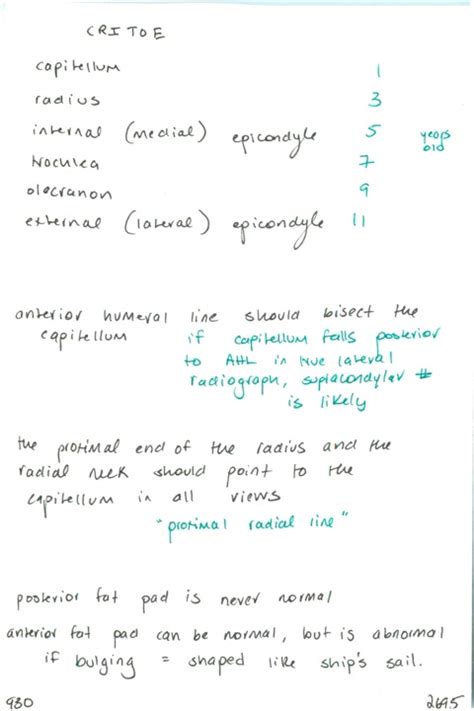 930. Elbow ossification centers by age / Two lines to draw to determine ...