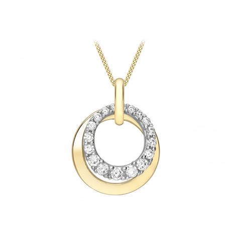 Jewel And Gem 9 Ct Gold Two Colour Cubic Zirconia Open Circle Pendant