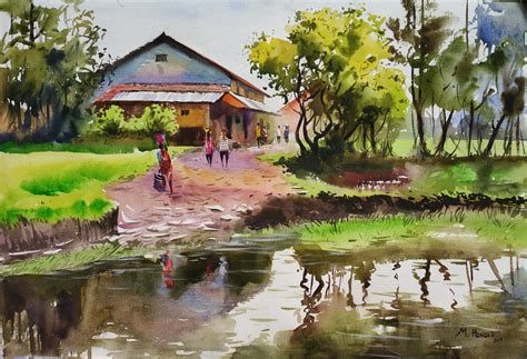 Hand Painted Natural Village Water Color Painting on Paper - Etsy
