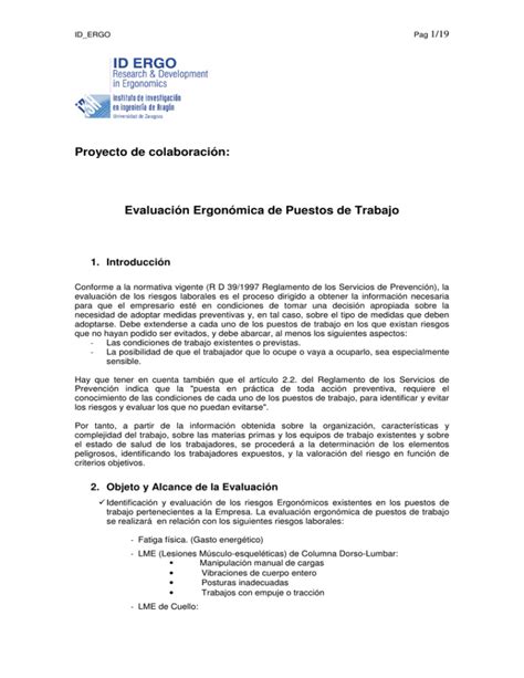 Evaluación Ergonómica De Puestos De Trabajo