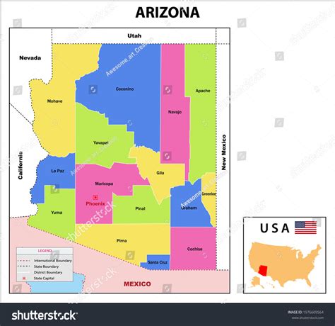 Arizona Map State District Map Arizona Stock Vector Royalty Free