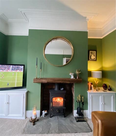 Living Room Log Burner Farrow Ball Calke Green In Living Room