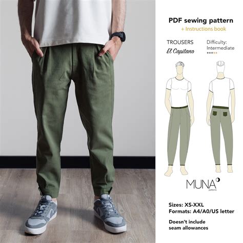 Men Trousers Sewing Pattern Sizes Xs Xxl A4 A0 Us Letter Men Pants Pattern Men Pants Pattern