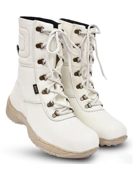 Snow Boots White Leather 10 Inches Long Boots With Fur