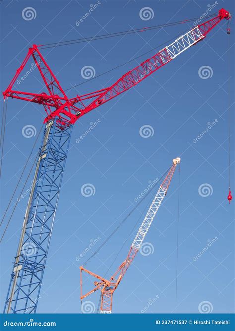 Crawler Crane Or Luffing Jib Crawler Crane On Blue Sky Background Stock