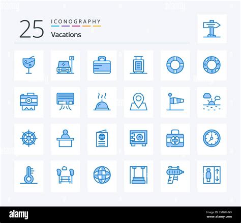 Vacations 25 Blue Color Icon Pack Including Ac Cam Briefcase