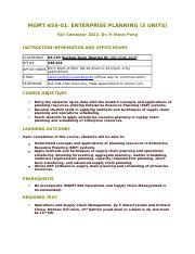 MGMT 654 Syllabus F2022 Oct 10 Docx MGMT 654 01 ENTERPRISE PLANNING