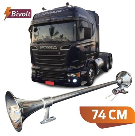 Buzina Marítima Cromada Caminhão 740mm Bivolt 12v 24v