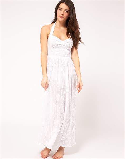 Lyst Asos Asos Halter Cheesecloth Maxi Beach Dress In White