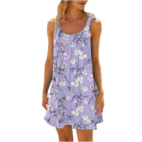 Munlar Pink Womens Sun Dress Short Sleeveless Floral Print Summer