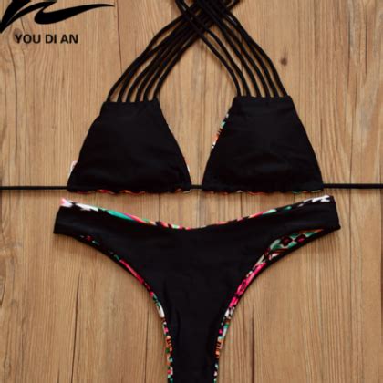 Cute Geometric Polyline Rose Colorful Two Sides Wear Print Bikini