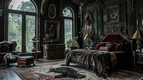 Premium Photo Modern Gothic Bedroom With Black Walls And Luxurious