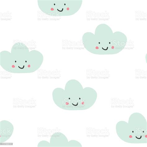 Cute Seamless Pattern With Smiling Clouds Stock Illustration Download