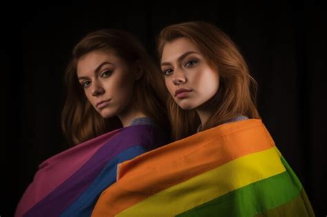 Premium Photo A Beautiful And Happy Gay Lesbian Couple With Rainbow Colors Flag LGBTQ Pride