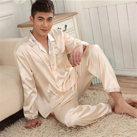 Buy 2017 New Spring Autumn Silk Men Pajamas Set