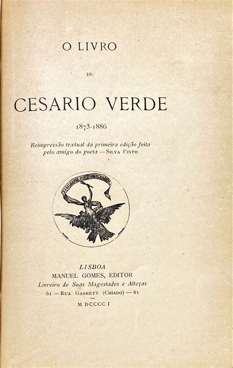 VERDE Cesário O LIVRO DE CESÁRIO VERDE Reimpressão textual da