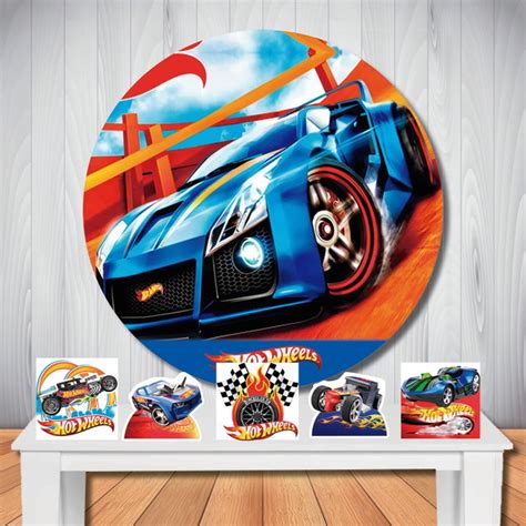 Kit Decoração Hot Wheels Painel Redondo e Display de Mesa Elo