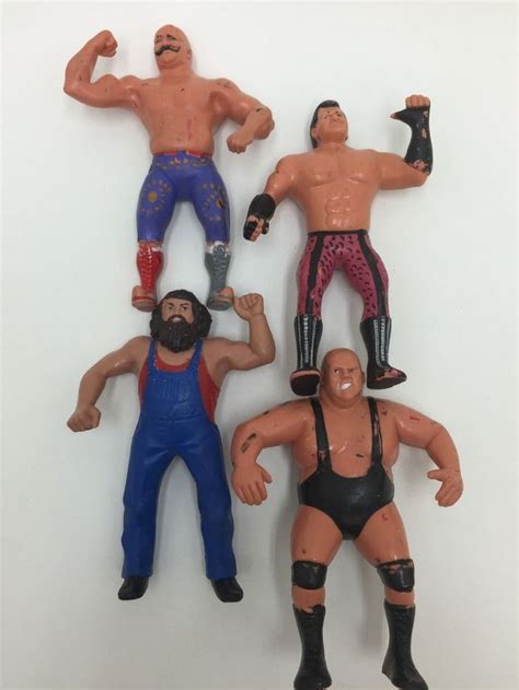 Vintage Titan Sports 8 Wrestlers Lot Of 4 Rubber Action Figures Wwf